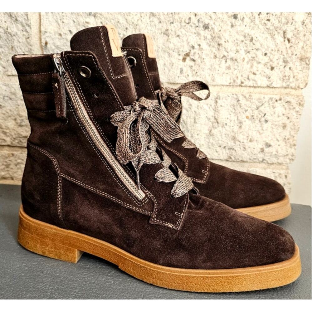 Ron White Hayley Weatherproof Suede Boots Chocolate Brown Lace Up Ankle 41 US 10 - Picture 2 of 11
